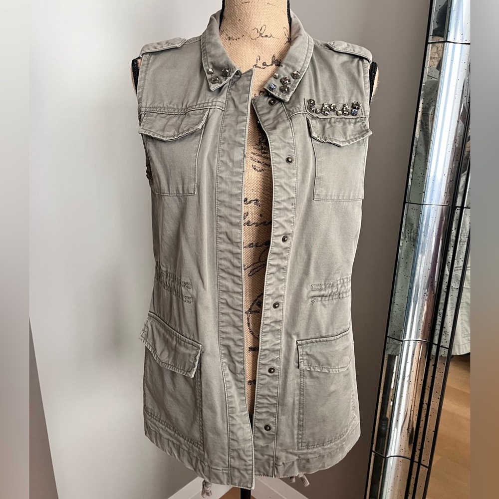 Green Military Army Style Long Vest H&M, size 8